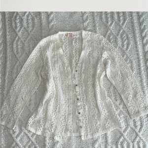 White Lace Button-Up Cardigan